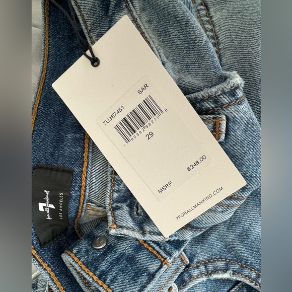 7 For All Mankind Women's Straight Fit Ankle Distressed Ripped Jeans-50/50 Denim - Picture 3 of 3